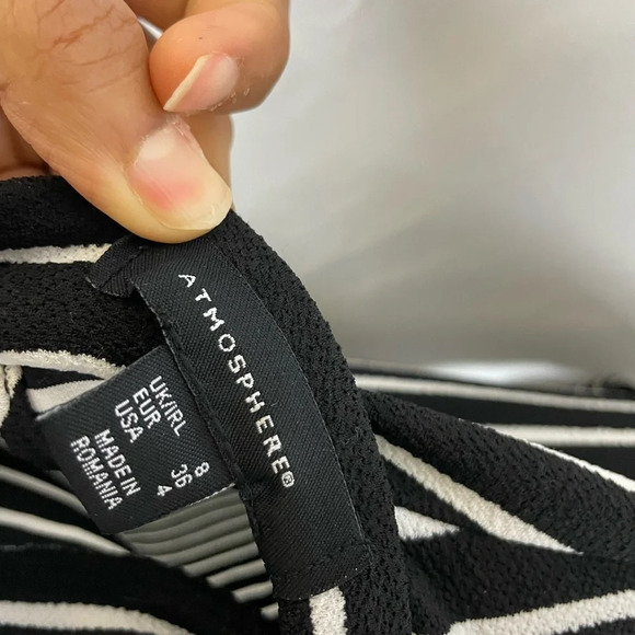 Atmosphere Stripe High Neck 3/4 Sleeve Skater mini Dress size 4 - Picture 3 of 5